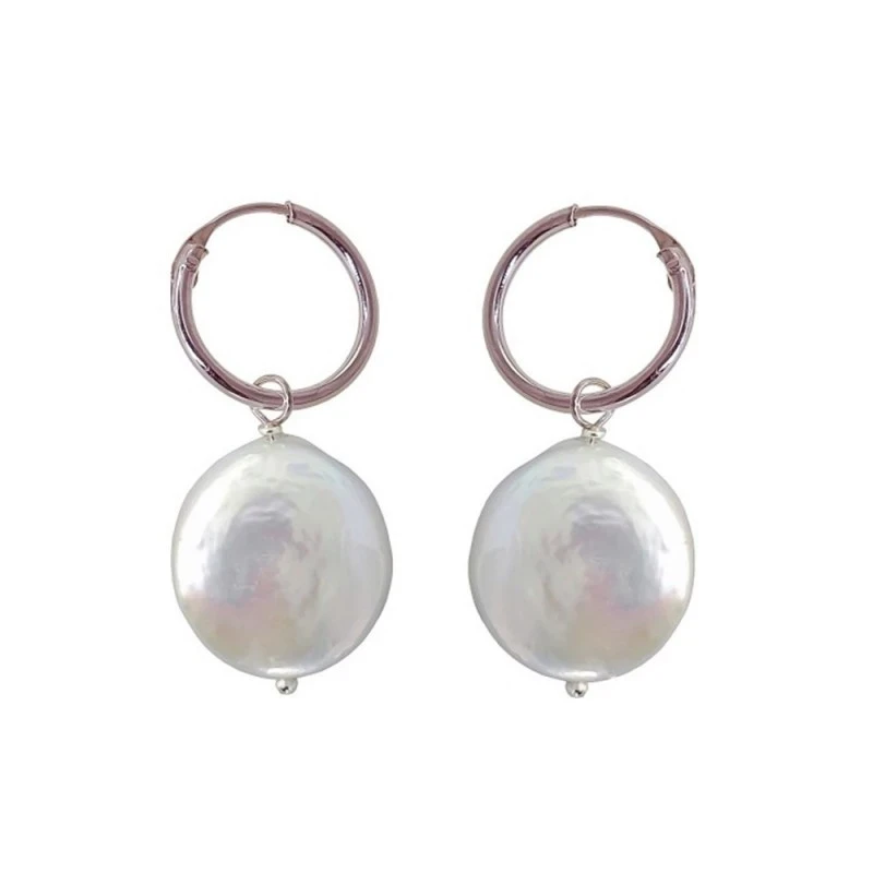 Pendientes Aro Plata Ley 925m mujer 28 mm. colgante perla forma galle