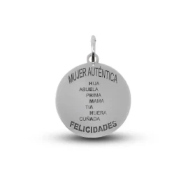 Colgante Plata Ley 925m mujer 20 mm. mensaje MUJER AUTÉNTICA FELICIDA