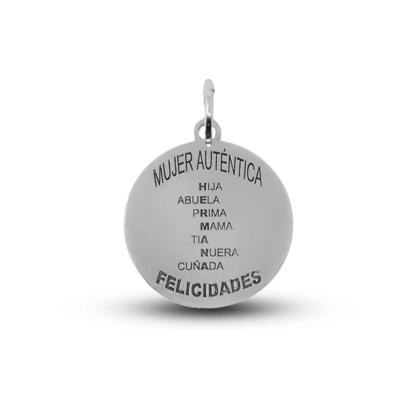 Colgante Plata Ley 925m mujer 20 mm. mensaje MUJER AUTÉNTICA FELICIDA