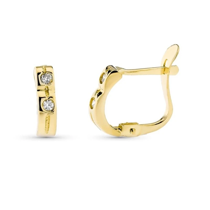 Pendientes Primera Comunión Oro 18k niña 9 mm. verticales circonitas