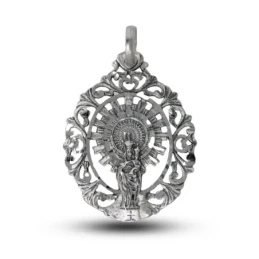 Virgen del Pilar Medalla Plata Ley 925m maciza 43 mm. cerco tallado g