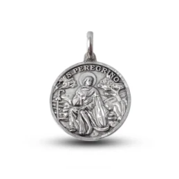 San Peregrino Medalla Plata Ley 925m maciza 24 mm. bisel tallado grab