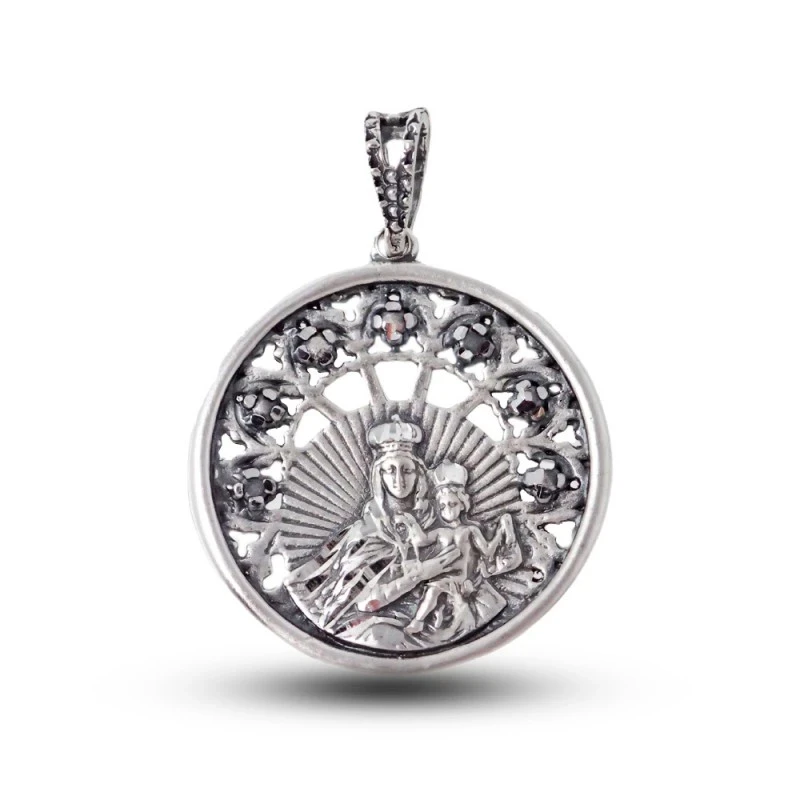 Virgen del Carmen Medalla Plata Ley 925m maciza 27 mm. calada tallada