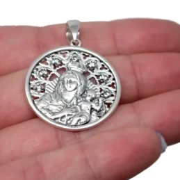 Virgen del Carmen Medalla Plata Ley 925m maciza 27 mm. circonitas cal