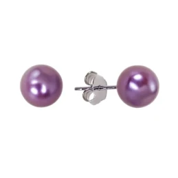 Pendientes Plata Ley 925m mujer 12 mm. perla redonda color morado