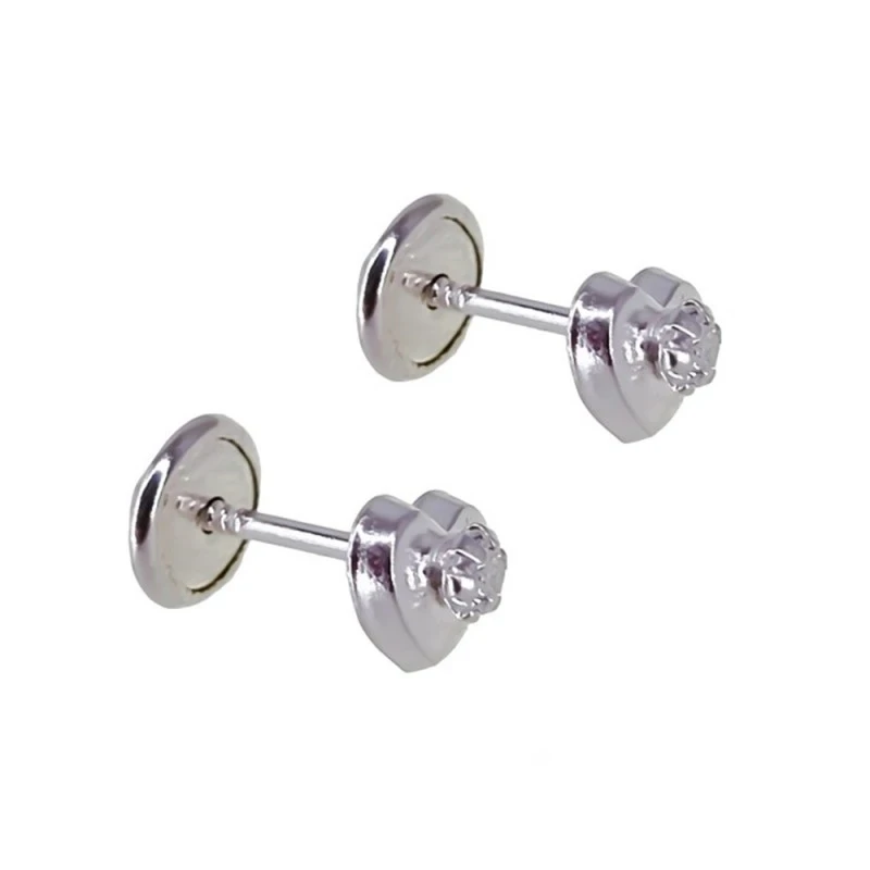 Pendientes Plata Ley 925m niña 5 mm. forma corazón circonita centro l