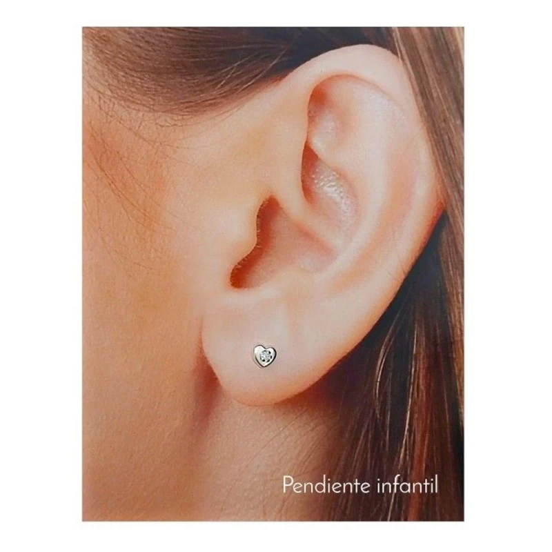 Pendientes Plata Ley 925m niña 5 mm. forma corazón circonita centro l