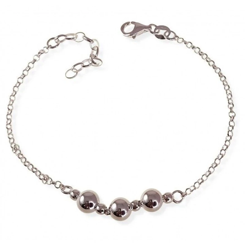 Pulsera Plata Ley 925m mujer 16.5 cm. cadena rolo detalle bolas lisas