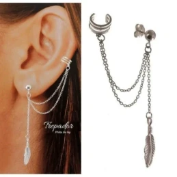 Pendiente Trepador Plata Ley 925m mujer cadena 3.5 cm. doble 4 cm. de