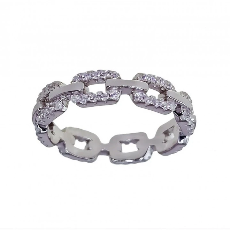 Sortija Plata Ley 925m cadena 5 mm. ancho circonitas microengaste