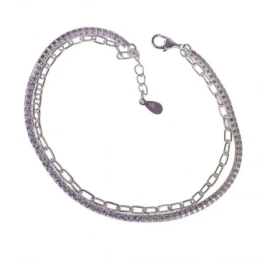 Pulsera Plata Ley 925m mujer 19 cm. doble cadena forzada combinada ci