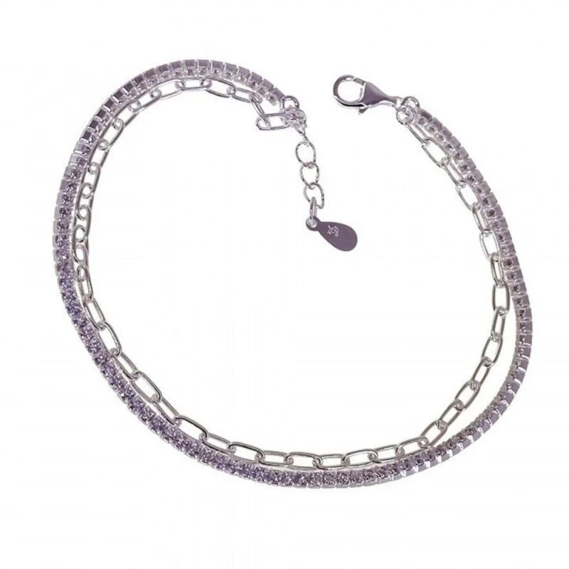 Pulsera Plata Ley 925m mujer 19 cm. doble cadena forzada combinada ci