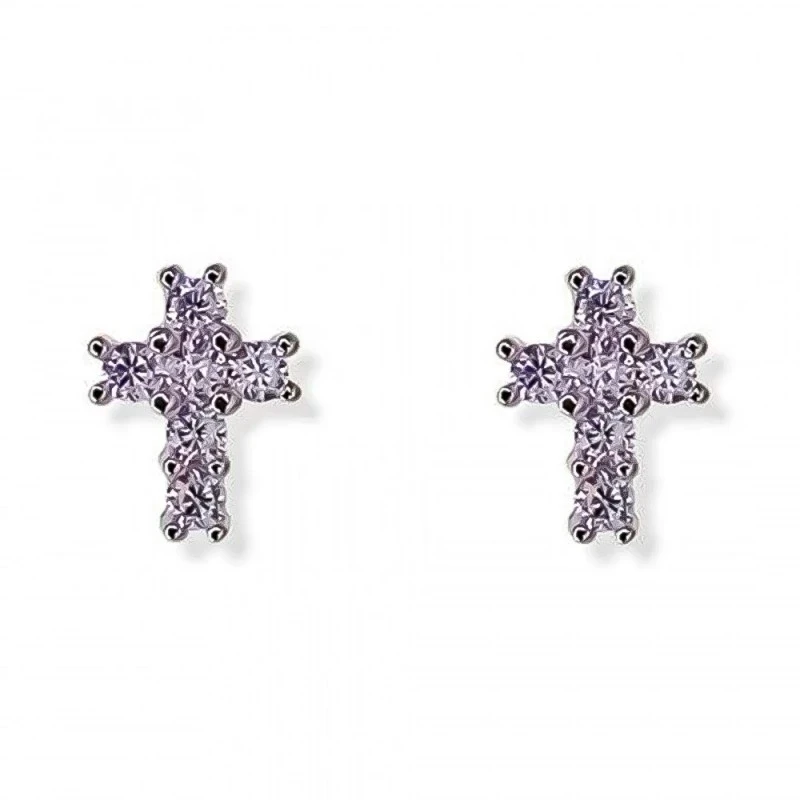Cruz Pendientes Plata Ley 925m rodiados 9 mm. circonitas