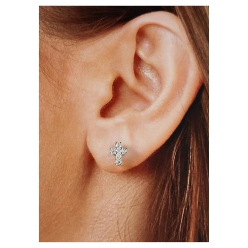 Cruz Pendientes Plata Ley 925m rodiados 9 mm. circonitas