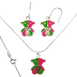 Pendientes Collar Conjunto Plata Ley cadena 45 cm. colgante oso osito