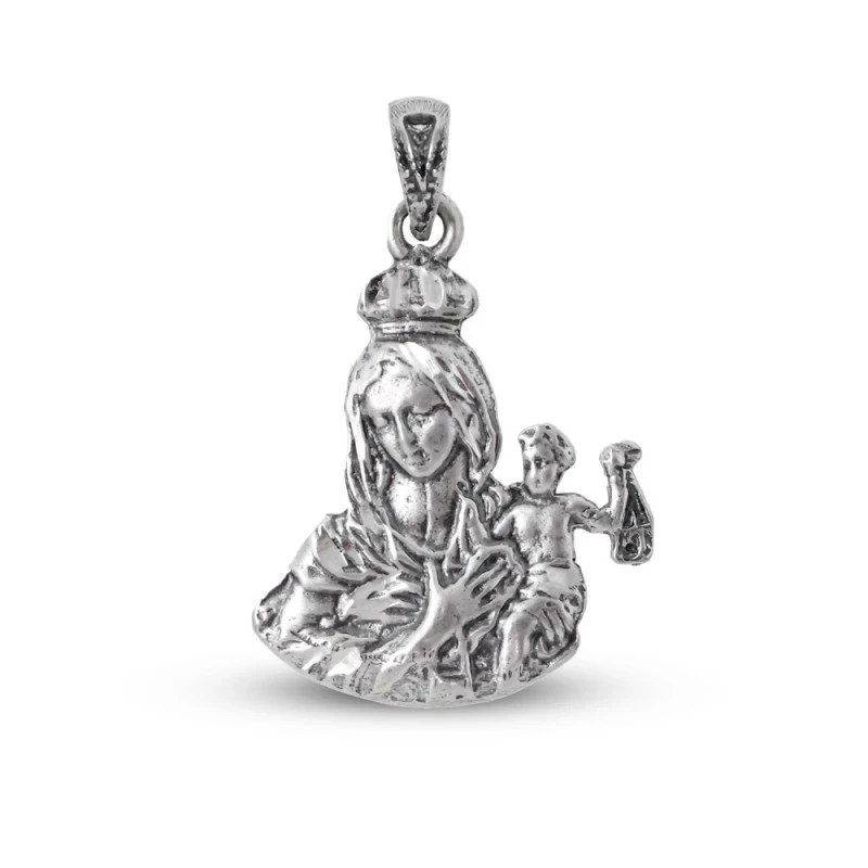 Virgen del Carmen Colgante Plata Ley 925m maciza 27 mm. silueta detal