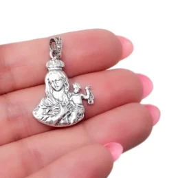 Virgen del Carmen Colgante Plata Ley 925m maciza 27 mm. silueta detal