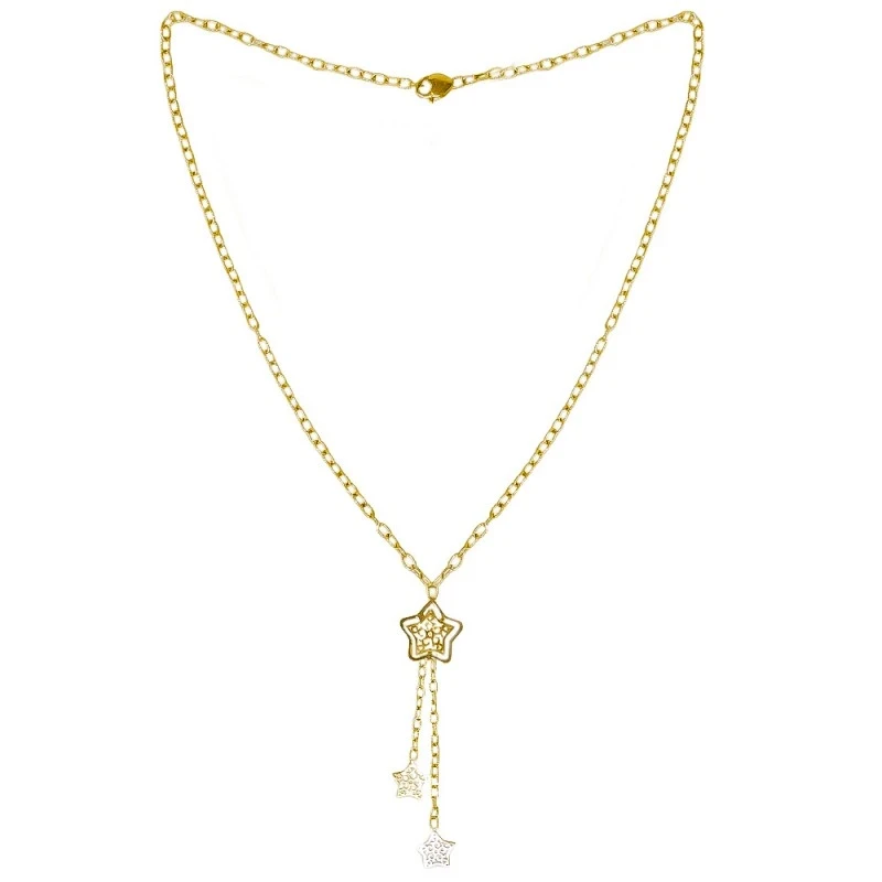 Gargantilla Oro Bicolor 18k mujer 44 cm. cadena lapidada estrellas co