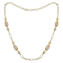 Gargantilla Oro 18K mujer 60 cm. piedras cuarzo rosa eslabones ovalad