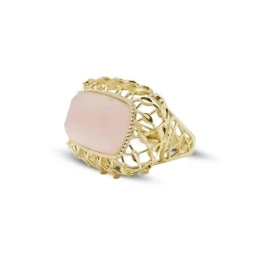 Sortija Oro 18k mujer cuarzo rosa cabeza rectangular 29 mm.