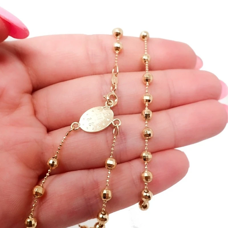 Rosario Virgen Milagrosa Oro 18k 31 cm. bolas 3 mm. medalla 11 mm. cr