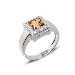 Sortija Oro Blanco 18k mujer cabeza cuadrada 9 mm. piedra citrina cen