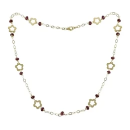 Gargantilla Oro 18k mujer 44 cm. flores calads 10 mm. piedras amatist