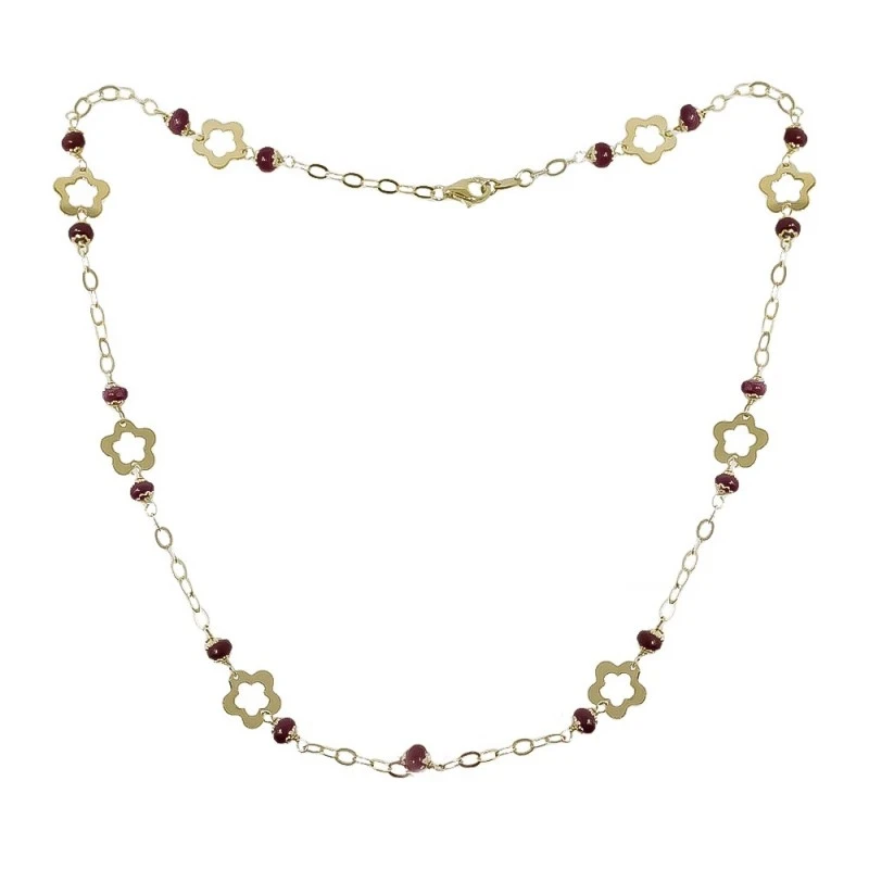 Gargantilla Oro 18k mujer 44 cm. flores calads 10 mm. piedras amatist