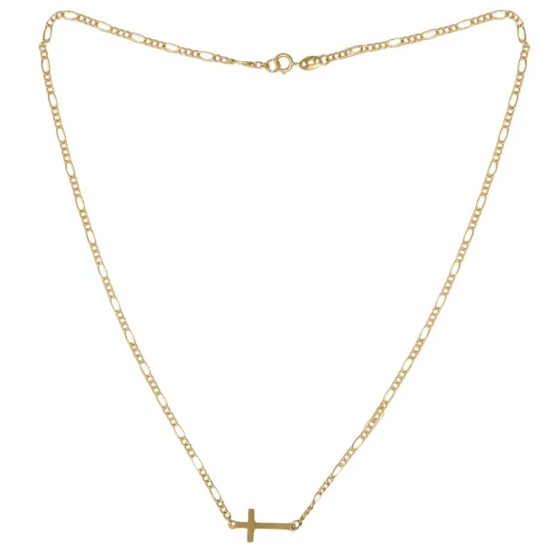 Gargantilla Oro 18k mujer 42 cm. cadena alternada 3x1 cruz lisa 17 mm