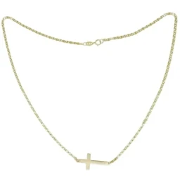Gargantilla Oro 18k mujer 43 cm. cadena diamantada cruz lisa tumbada