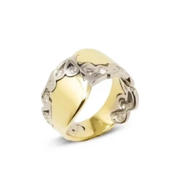 Sortija Oro Bicolor 18k mujer ancha 12 mm. circonitas combinada lisa