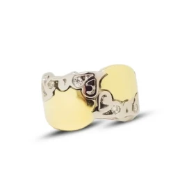 Sortija Oro Bicolor 18k mujer ancha 12 mm. circonitas combinada lisa