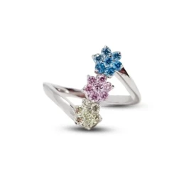 Sortija Oro Blanco 18k mujer cabeza tres flores turmalina 17 mm.