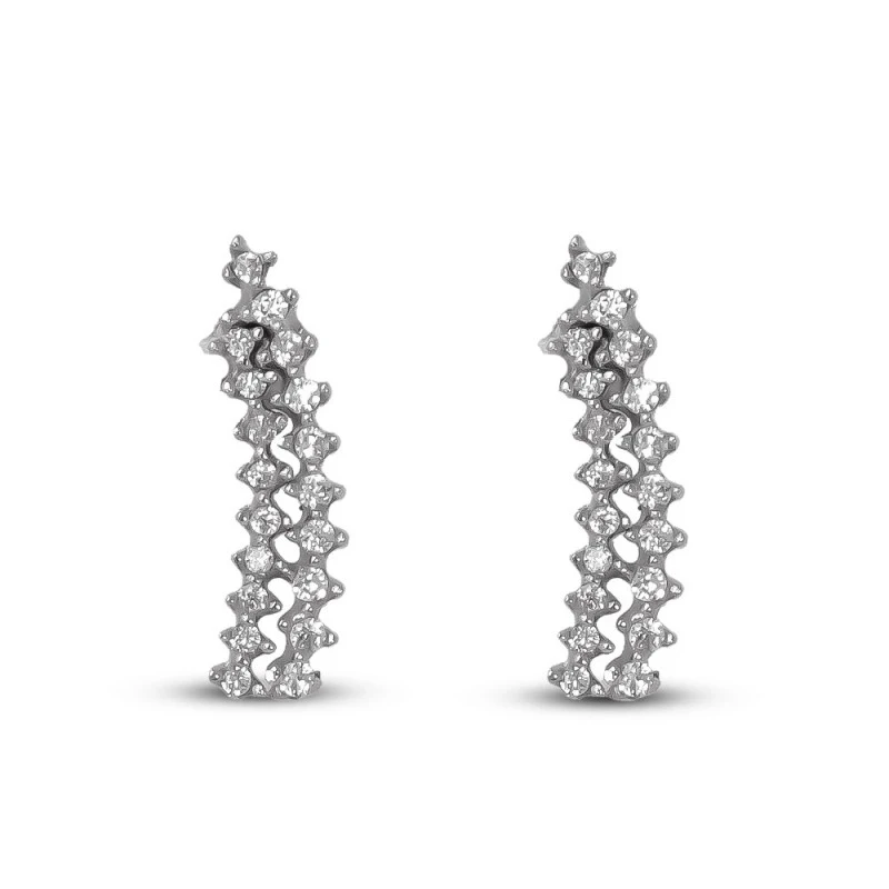 Pendientes Trepadores Oro Blanco 18k mujer 19 mm. circonitas