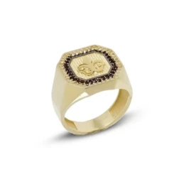 Sello Oro 18k hombre trival centro combinado circonitas blancas negra