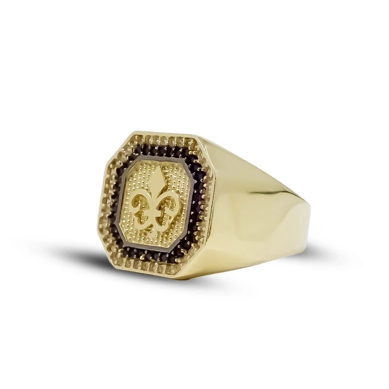 Sello Oro 18k hombre trival centro combinado circonitas blancas negra