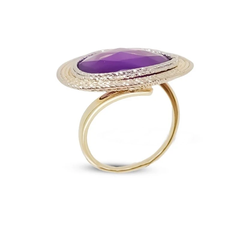 Sortija Oro Bicolor 18k mujer piedra amatista centro cambeza