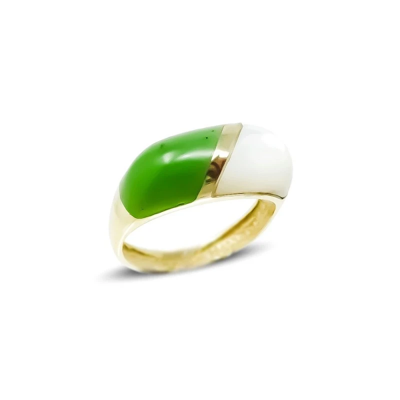Sortija Oro 18k mujer cabeza piedra nácar combinada jade