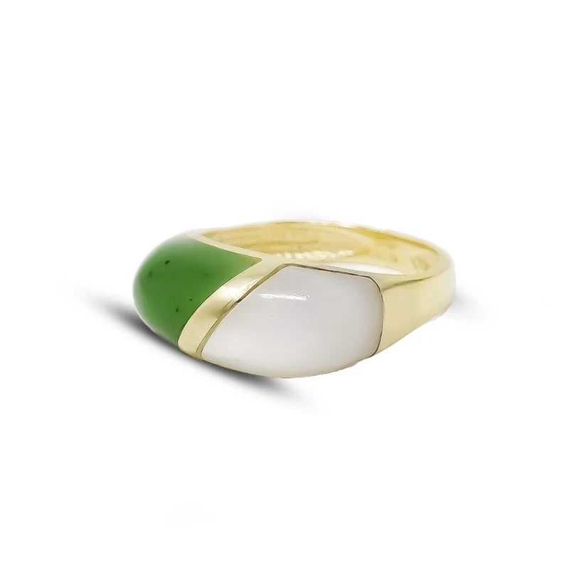 Sortija Oro 18k mujer cabeza piedra nácar combinada jade