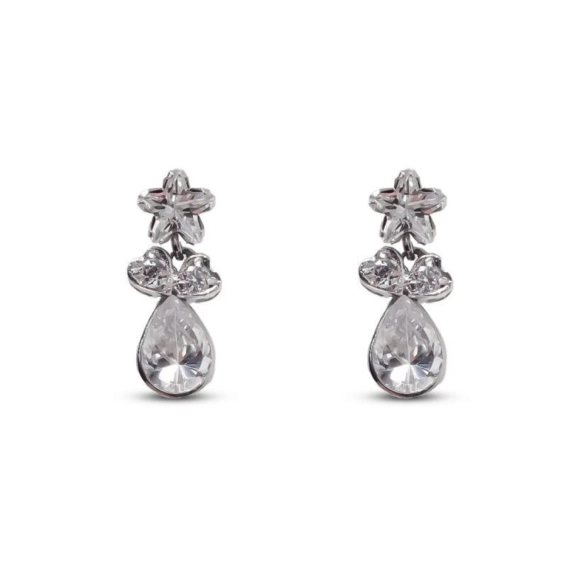 Pendientes Oro Blanco 18k mujer 15 mm. circonitas florma estrella cor