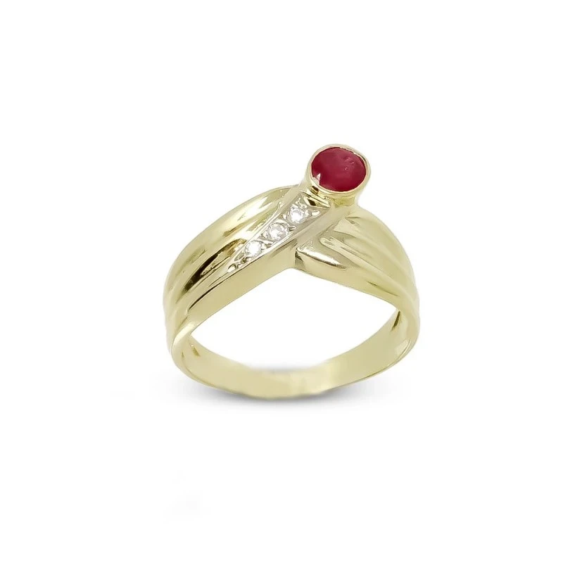 Sortija Oro 18k mujer rubí centro cabeza combinado circonitas lineas