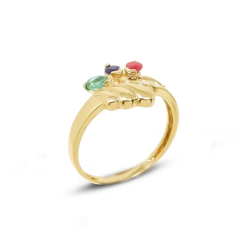 Sortija Oro 18k mujer piedras centro cabeza zafiro rubí esmeralda com