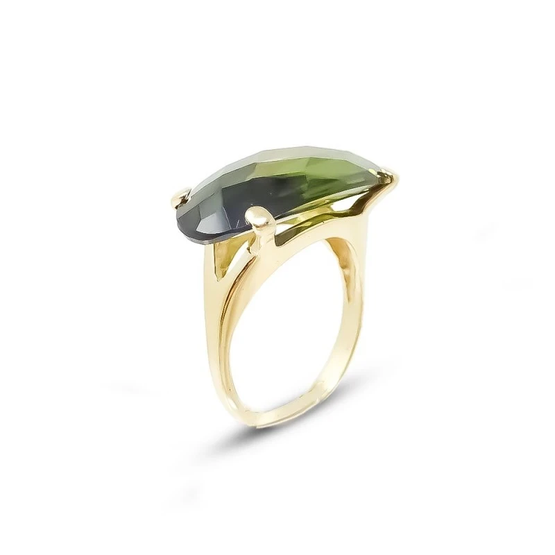 Sortija Oro 18k mujer cuarzo verde cabeza ovalado 24 x 12 mm.
