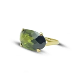 Sortija Oro 18k mujer cuarzo verde cabeza ovalado 24 x 12 mm.