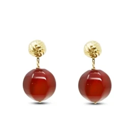 Pendientes Oro 18k mujer cornalina 14 mm.