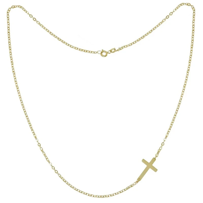 Gargantilla Oro 18k mujer 43 cm. cadena forzada detalle cruz lisa 18