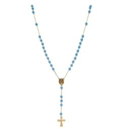 Rosario Virgen Milagrosa Oro 18k piedras turquesas 46 cm. medalla 14
