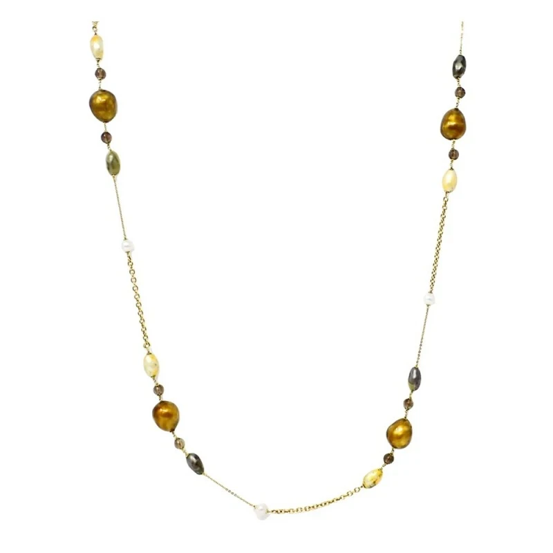 Collar Largo Oro 18k mujer 94 cm. cinco perlas 7.8 mm. combinadas pom