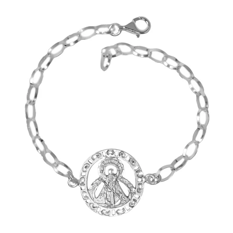 Virgen de la Cabeza Pulsera Plata Ley 925m maciza mujer 18 cm. medall