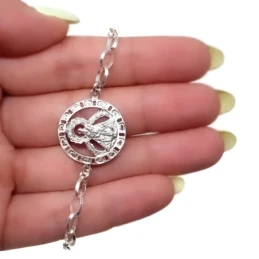 Virgen de la Cabeza Pulsera Plata Ley 925m maciza mujer 18 cm. medall